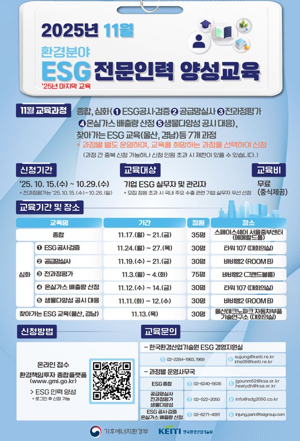 2025년 ESG 전문인력 양성 과정(11월) 교육생 모집 공고